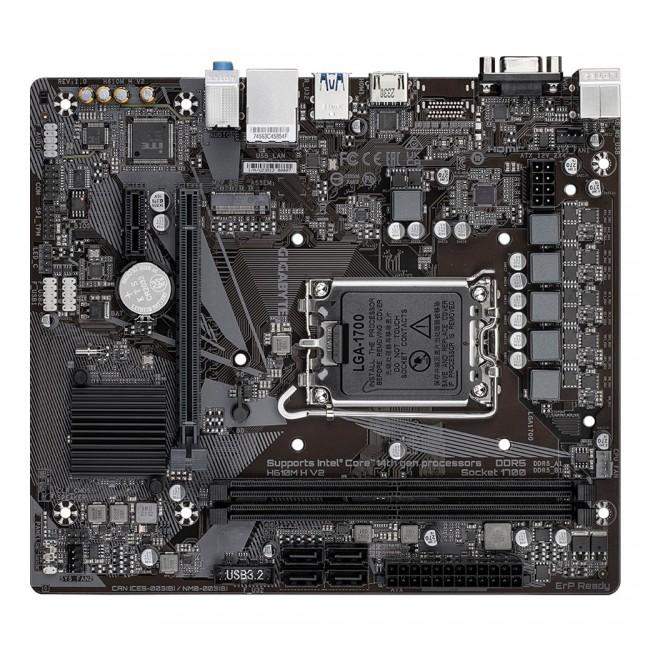 GIGABYTE H610M H V2 DDR4 Motherboard - Supports Intel Core 14th CPUs, 6+1+1 Hybrid Digital VRM, up to 3200MHz DDR4 (OC), 1xPCIe 3.0 M.2, GbE LAN, USB 3.2 Gen 1