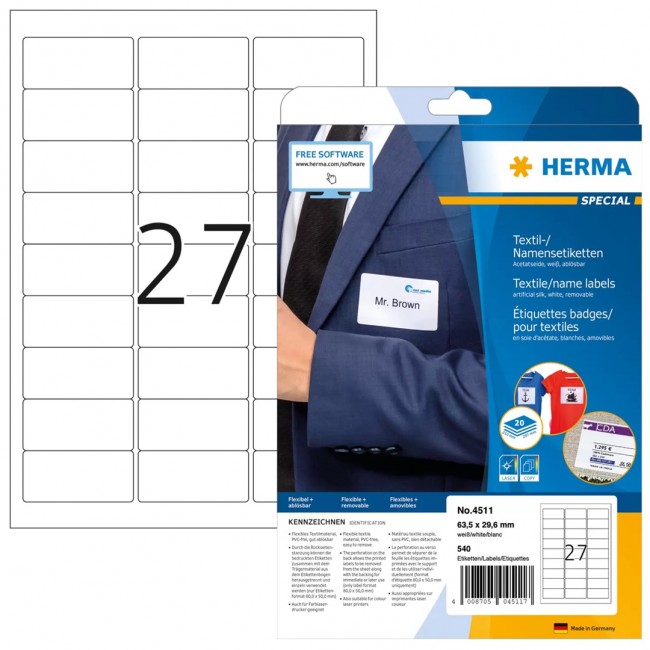 HERMA 4511 self-adhesive label Rounded rectangle White 540 pc(s)