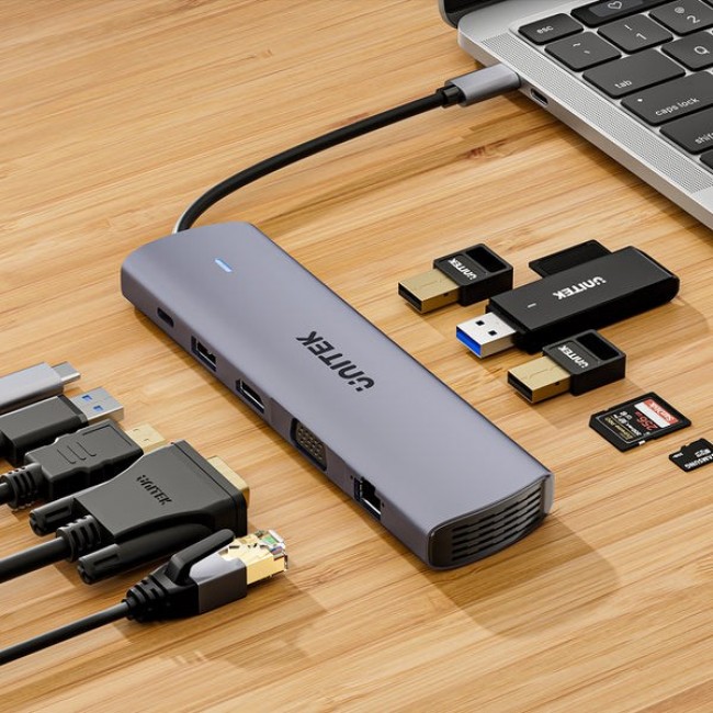 UNITEK D1113BGY01 interface hub 2 x USB 3.2 Gen 2 (3.1 Gen 2) Type-C 1000 Mbit/s Grey