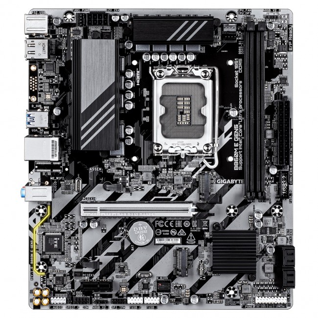 GIGABYTE B860M E GEN5 Motherboard - Intel Core Ultra Series CPUs, 4+1+2 Phases VRM, up to 8800MHz DDR5 (O.C.), 2xPCIe 4.0 M.2, 1GbE LAN, USB 3.2 Gen 1