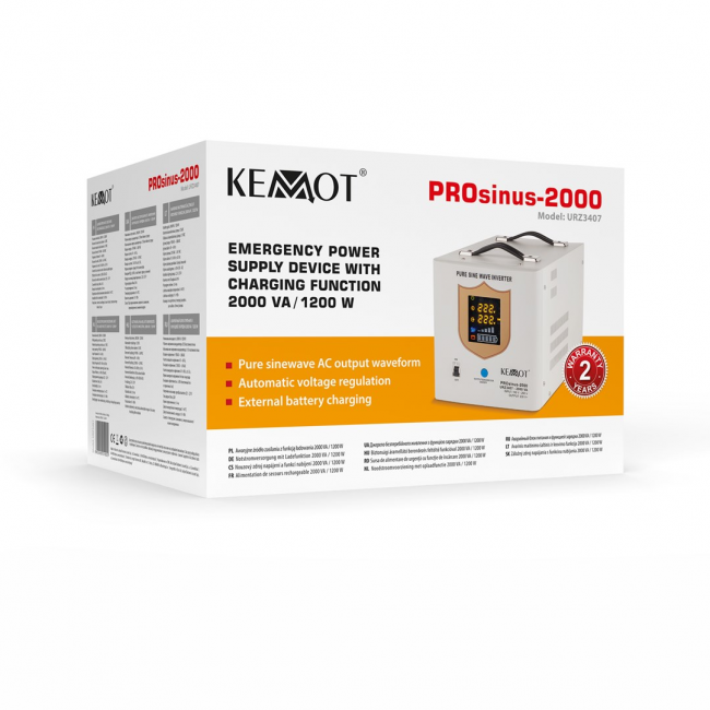 KEMOT PROsinus-2000 emergency power supply unit a pure sine wave inverter with a 12V charging function, 230V, 2000VA/1200W