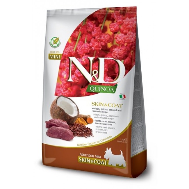 FARMINA N&D Quinoa Dog Skin&Coat Venison, Coconut Adult Mini - dry dog food - 2.5 kg