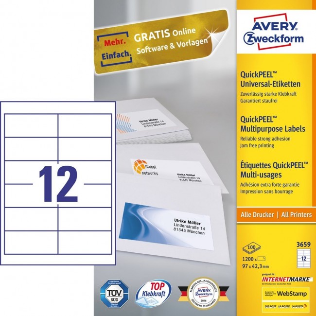 Avery 3659 self-adhesive label Rectangle Permanent White 1200 pc(s) Avery 3659 self-adhesive label Rectangle Permanent White 1200 pc(s)