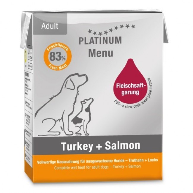 PLATINUM Menu Adult Turkey+Salmon - wet dog food - 375g PLATINUM Menu Adult Turkey+Salmon - wet dog food - 375g