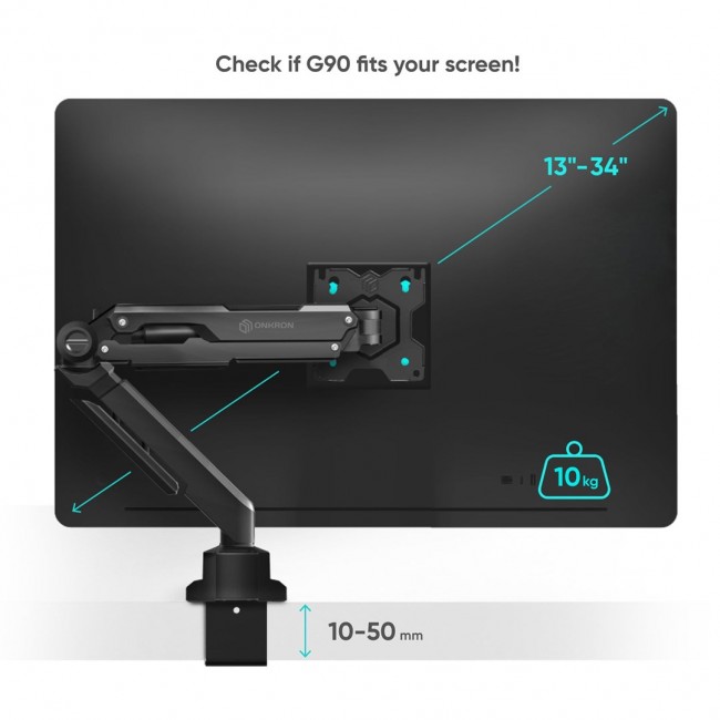 ONKRON G90-B Swivel and tilt desk mount for 13 -34 monitors, max. 10 kg, with rotation, black