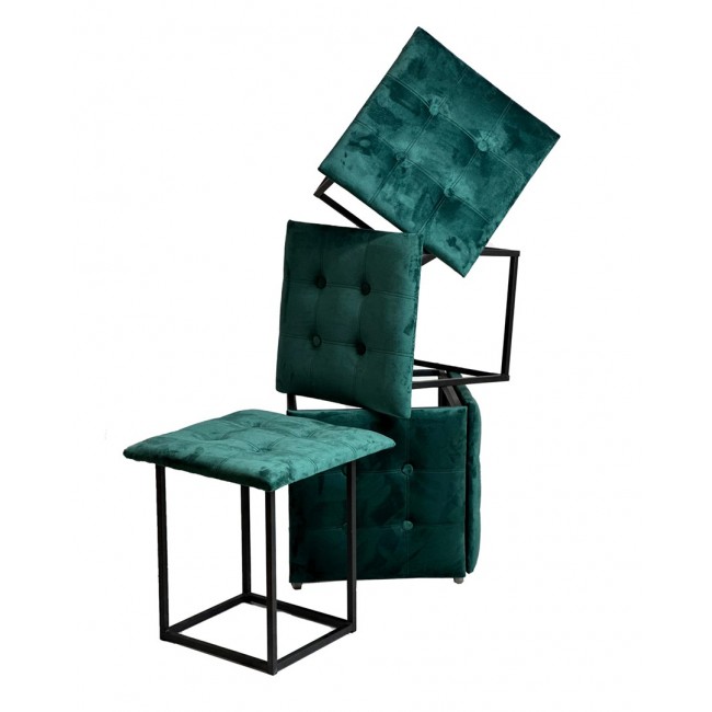 Puff-transformer 5in1 - 5 stools in 1 pouffe bottle green velvet