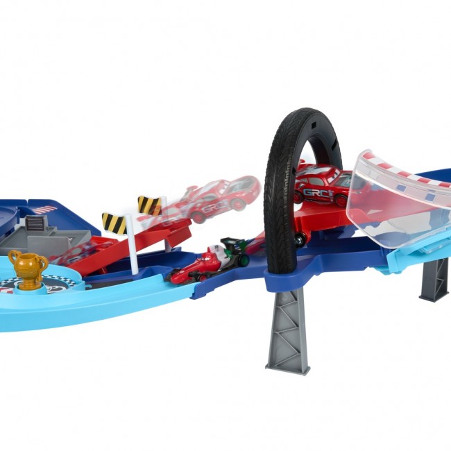 Disney Pixar Cars Disney and Pixar Cars GRC Jumping Raceway Playset with 2 Toy Vehicles, Includes Lightning McQueen Disney Pixar Cars Disney and Pixar Cars GRC Jumping Raceway Playset with 2 Toy Vehicles, Includes Lightning McQueen