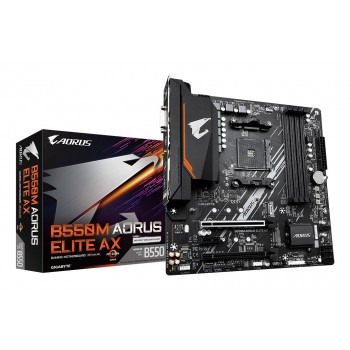 GIGABYTE B550M AORUS ELITE AX Motherboard - AMD Ryzen 5000 CPUs, 5+3 Phases VRM, up to 4733MHz DDR4, 1xPCIe 4.0 + 1xPCIe 3.0 M.2, Wi-Fi 6E, 1GbE LAN, USB 3.2 Gen 1