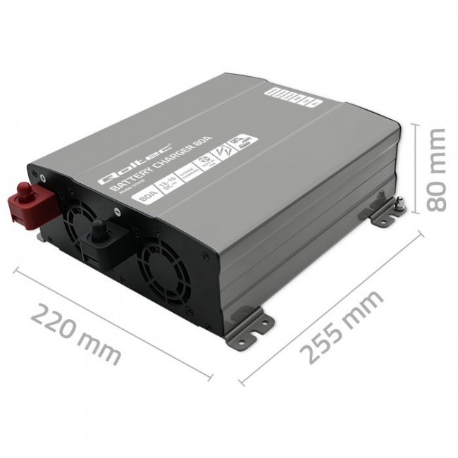 Qoltec Smart Professional Monolith Battery Charger for LiFePO4 AGM GEL SLA batteries | 80A | 12V | Fast charging
