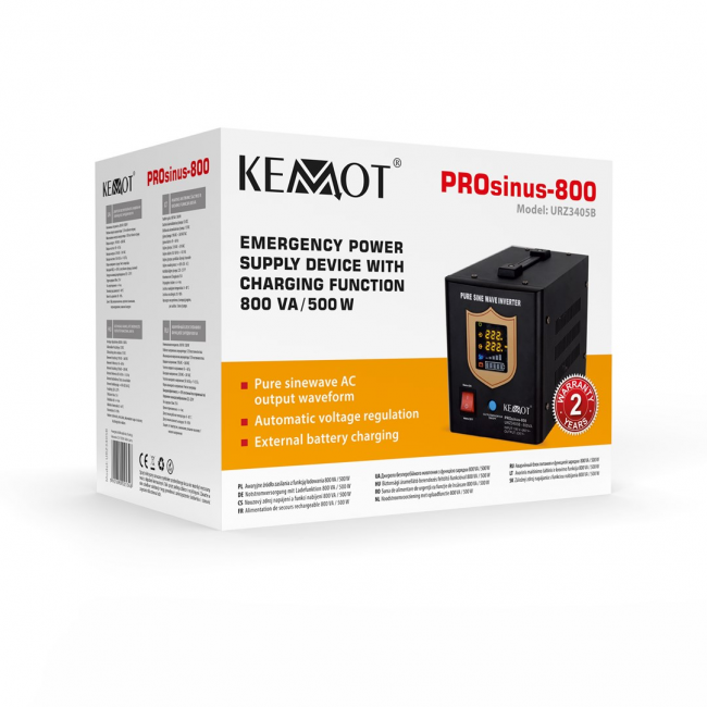 KEMOT PROsinus-800 emergency power supply unit a pure sine wave inverter with a 12V charging function, 230V, 800VA/500W black KEMOT PROsinus-800 emergency power supply unit a pure sine wave inverter with a 12V charging function, 230V, 800VA/500W black