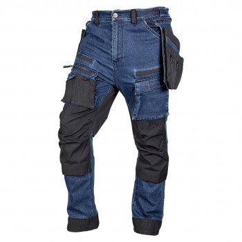 Spodnie robocze DENIM, wzmocnienia Cordura, odpinane kieszenie kaburowe, granatowe, rozmiar L