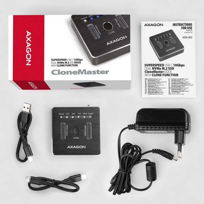 Axagon ADSA-M2C storage drive docking station USB 3.2 Gen 2 (3.1 Gen 2) Type-C Black