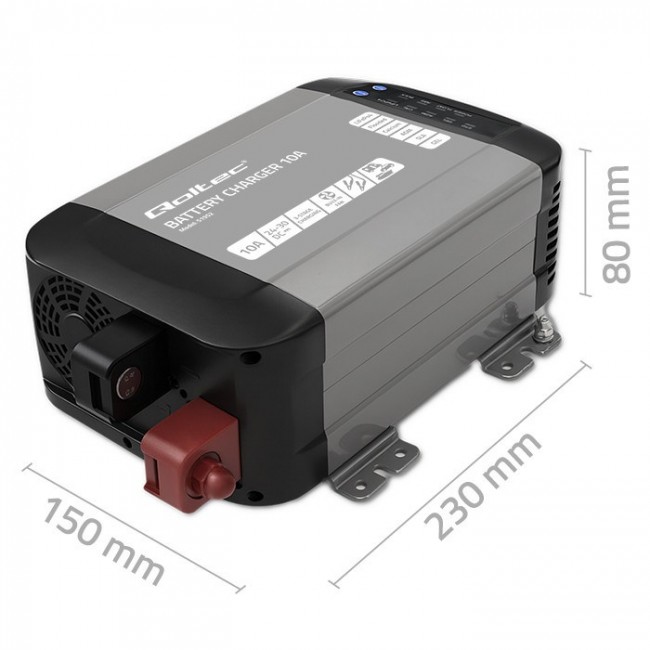 Qoltec Smart Monolith Battery Charger for LiFePO4 AGM GEL SLA batteries | 10A | 24V