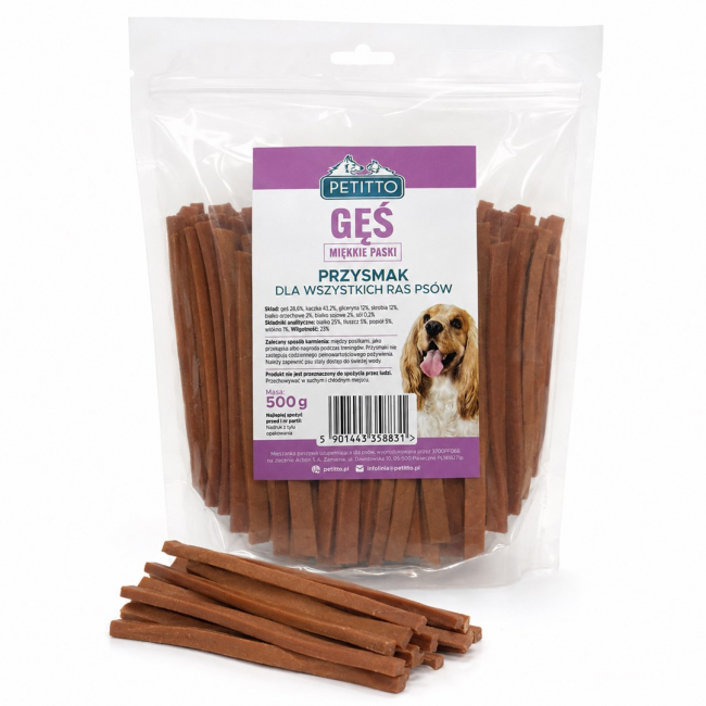 PETITTO Soft goose meat strips - dog treat - 500g