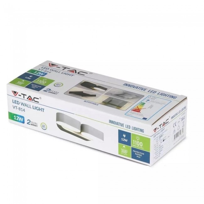 Wall lamp V-TAC VT-814 rotatable 12W LED IP65 3000K 1100lm (SKU 8293) Black Wall lamp V-TAC VT-814 rotatable 12W LED IP65 3000K 1100lm (SKU 8293) Black