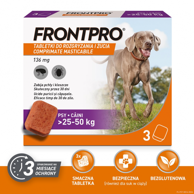 FRONTPRO Flea and tick tablets for dog ( 25-50 kg) - 3x 136mg