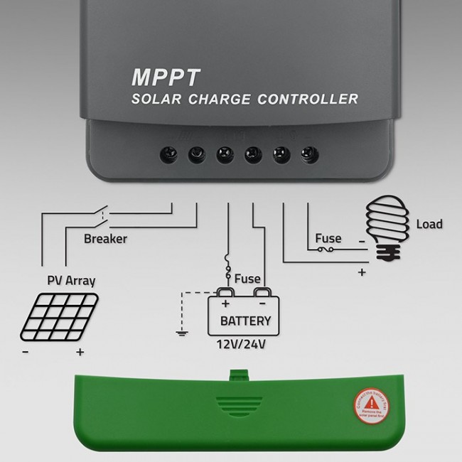 Qoltec Solarny regulator adowania MPPT z czujnikiem temperatury 10A |12V / 24V | LCD | 2 x USB | Bluetooth | APP | GEL | LiFePO4