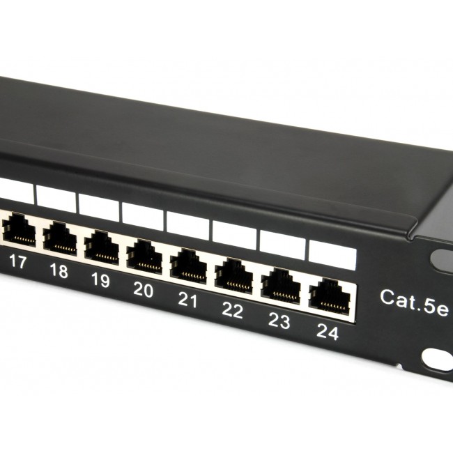 Equip 24-Port Cat.5e Shielded Patch Panel, Black Equip 24-Port Cat.5e Shielded Patch Panel, Black