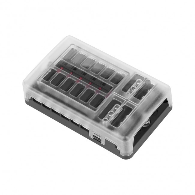 FB-12 fuse box with negative rail and LED FB-12 fuse box with negative rail and LED