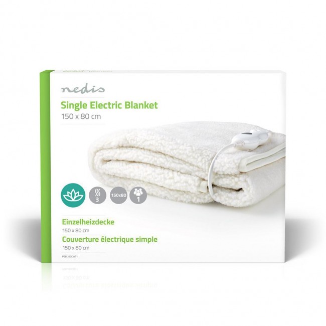 Nedis 1 Person, 150 x 80 cm, 3 Heat Settings, Washable, Overheating protection, Polyester / Synthetic, White