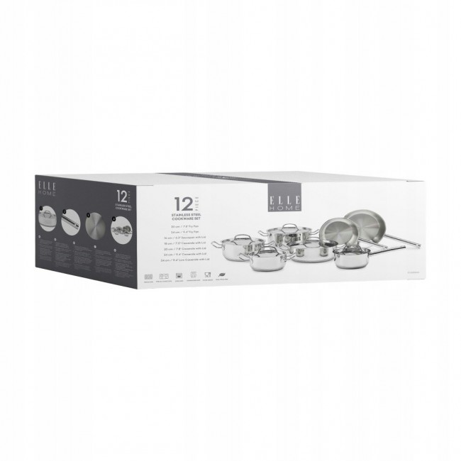 ELLE Home Stainless Steel Cookware Set ECCS200412A, 12 Pieces