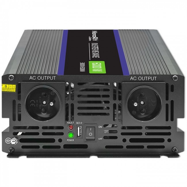Qoltec Monolith 6000 MS Wave Voltage Converter | 12V to 230V | 3000/6000W | USB