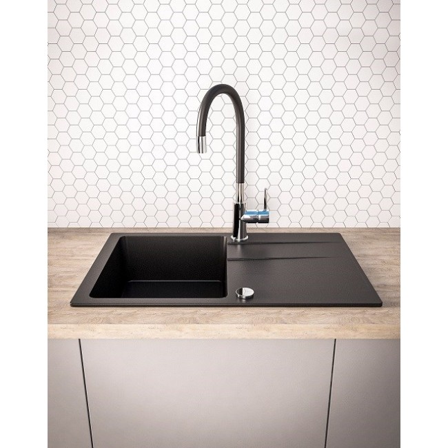 BALI sink (62x44) 1B1D black + Lungo mixer tap BALI sink (62x44) 1B1D black + Lungo mixer tap