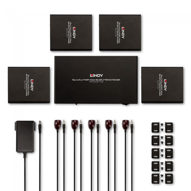 Lindy 70m Cat.6 4 Port HDMI 4K60 Splitter Extender Lindy 70m Cat.6 4 Port HDMI 4K60 Splitter Extender