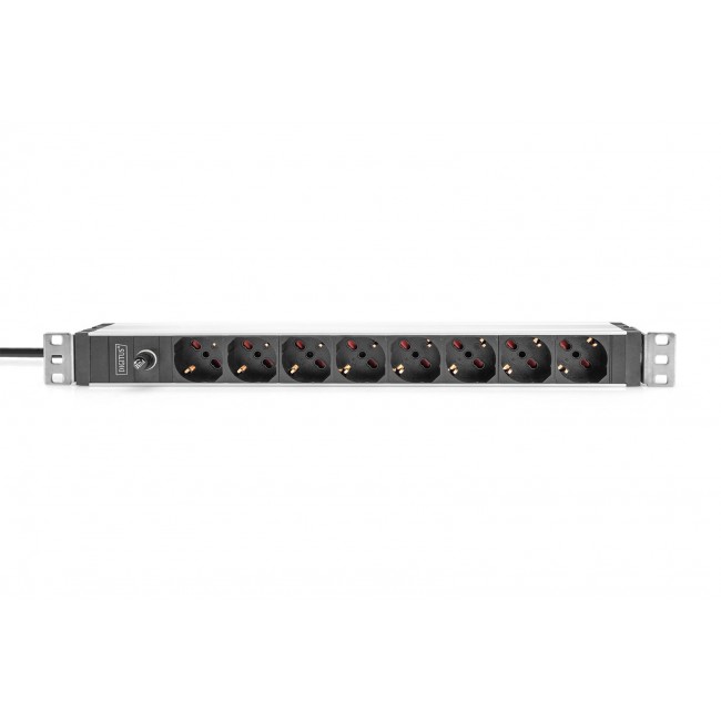Digitus Socket strip with aluminum profile and back-up fuse, 8-way Italian output, 2 m cable IEC C14 plug