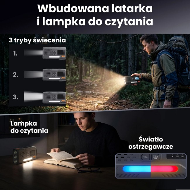Extralink RADIO AWARYJNE BLUETOOTH SOLARNE Z KORBKA DYNAMO POWERBANK 4000MAH Z LATARKA SOS BT-4000 Portable Analog & digital Black, Orange