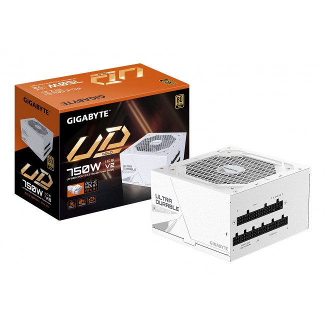 GIGABYTE UD750GM PG5 V2 ICE Power Supply Unit- PCIe Gen 5.1, 80 PLUS Gold, Fully Modular Design, 120mm Fan, ATX 3.1 compatible, EU Plug