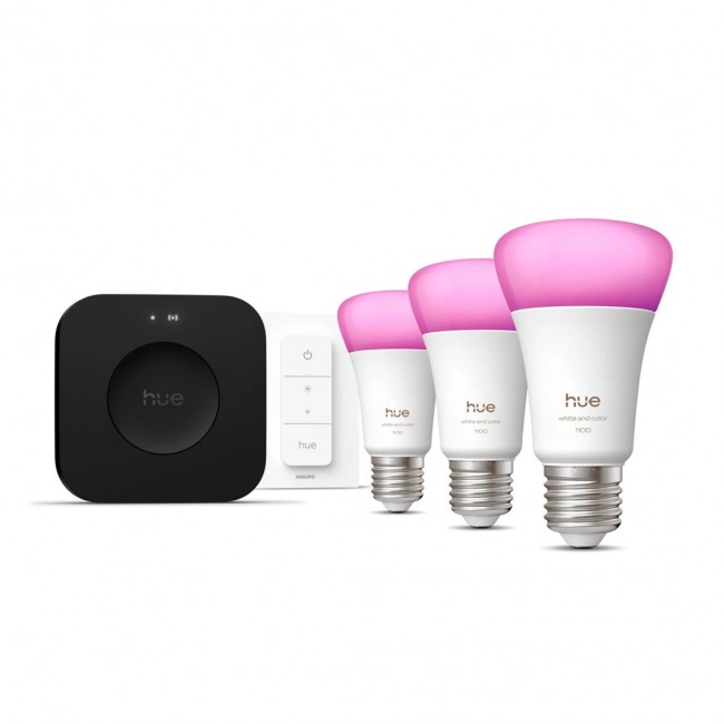 Philips Hue White and colour ambience Starter kit: 3 E27 smart bulbs + Dimmer switch + Bridge Pro