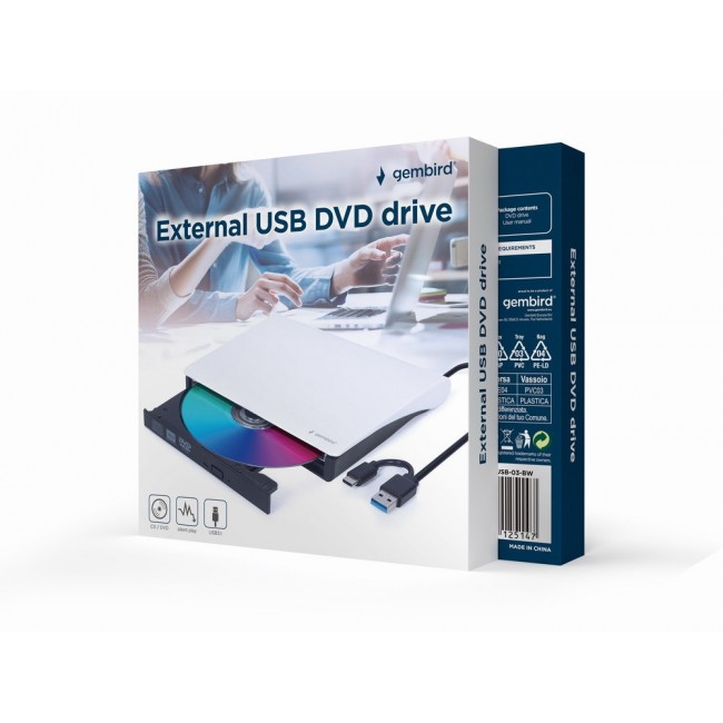 Gembird DVD-USB-031-BW External USB DVD drive, black-white