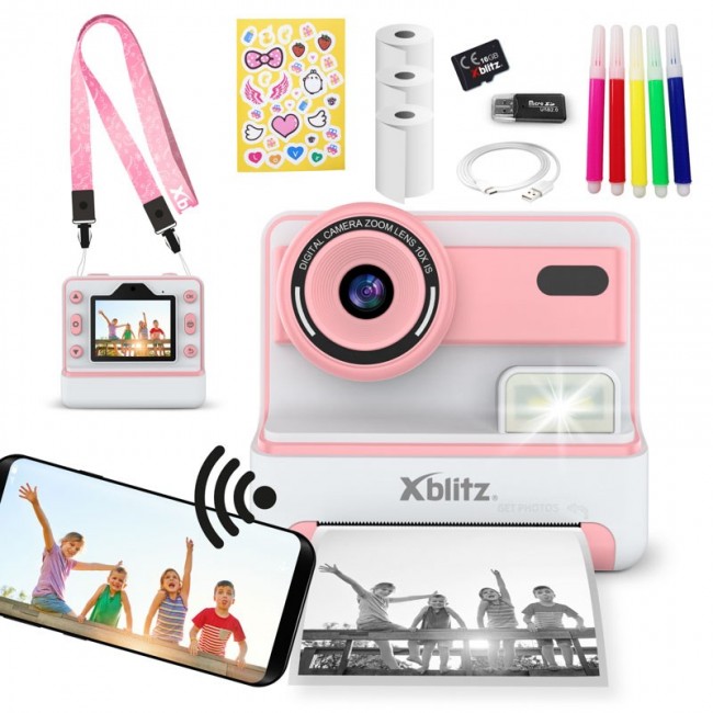 FLASH PINK INSTANT CAMERA WITH THERMAL PRINTER FOR CHILDREN