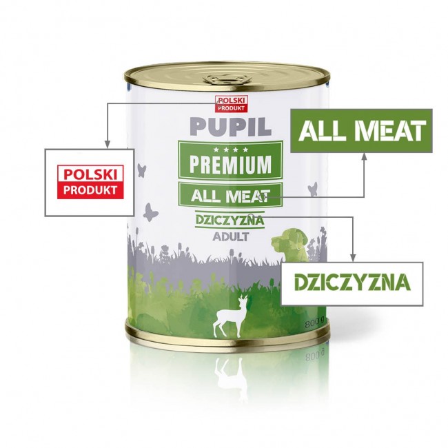 PUPIL Premium All Meat Venison - wet dog food - 800g