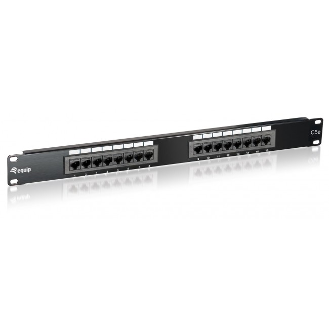 Equip 16-Port Cat.5e Unshielded Patch Panel, Black Equip 16-Port Cat.5e Unshielded Patch Panel, Black