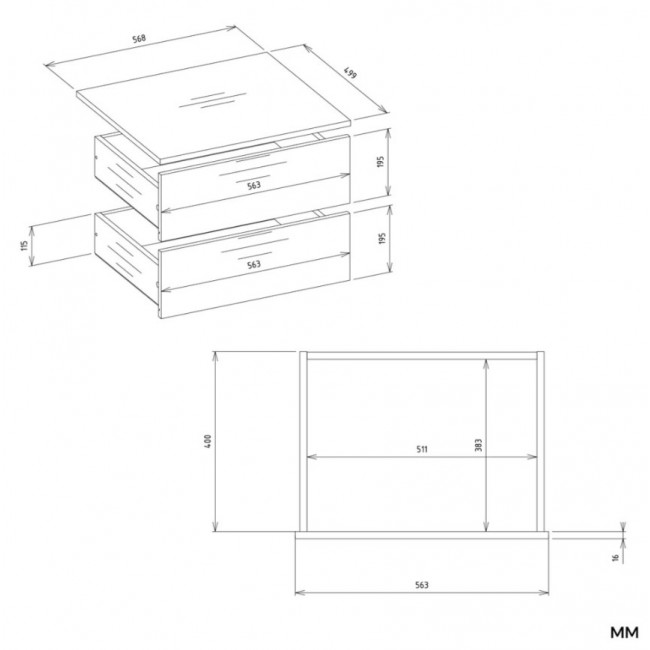 OPENO 2SZ Drawer Unit, 2 Drawers, WHITE, for the Wardrobe, for the Bedroom