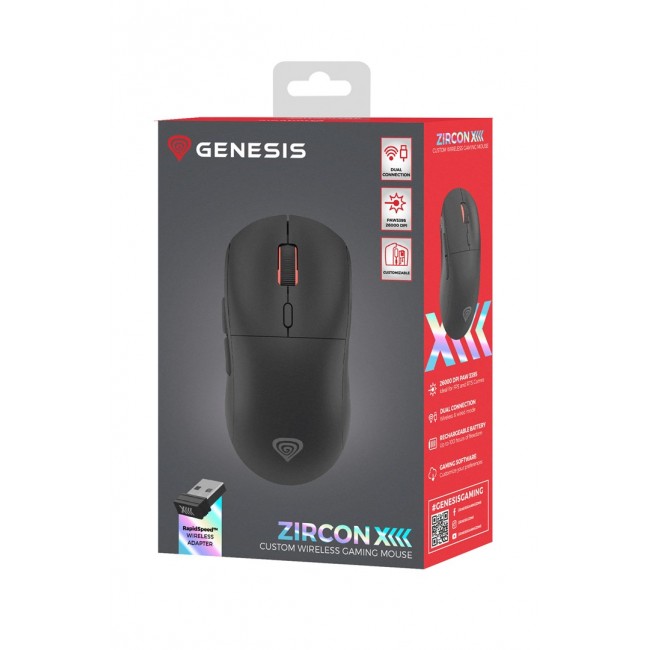 GENESIS Zircon XIII mouse Gaming Ambidextrous RF Wireless + USB Type-C Optical 26000 DPI