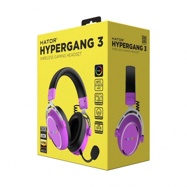 HATOR Hypergang 3 Wireless Headset Head-band Gaming USB Type-C / USB Type-A Bluetooth Violet