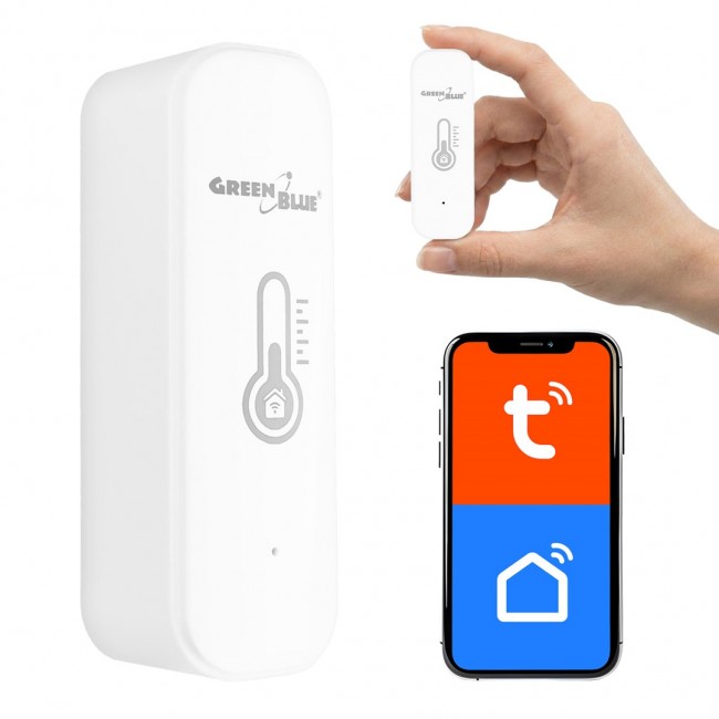 GreenBlue WiFi Temperature and Humidity Sensor, Android/iOS/Alexa/Google Home, 3.0V DC, LR03x2, GB737 GreenBlue WiFi Temperature and Humidity Sensor, Android/iOS/Alexa/Google Home, 3.0V DC, LR03x2, GB737