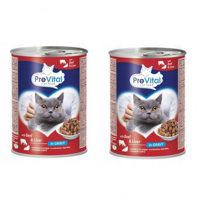 PREVITAL Beef with liver in gravy - wet cat food - 2x415g PREVITAL Beef with liver in gravy - wet cat food - 2x415g