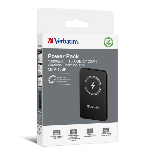Verbatim Charge 'n' Go Magnetic Wireless Power Bank 10000mAh Black Verbatim Charge 'n' Go Magnetic Wireless Power Bank 10000mAh Black