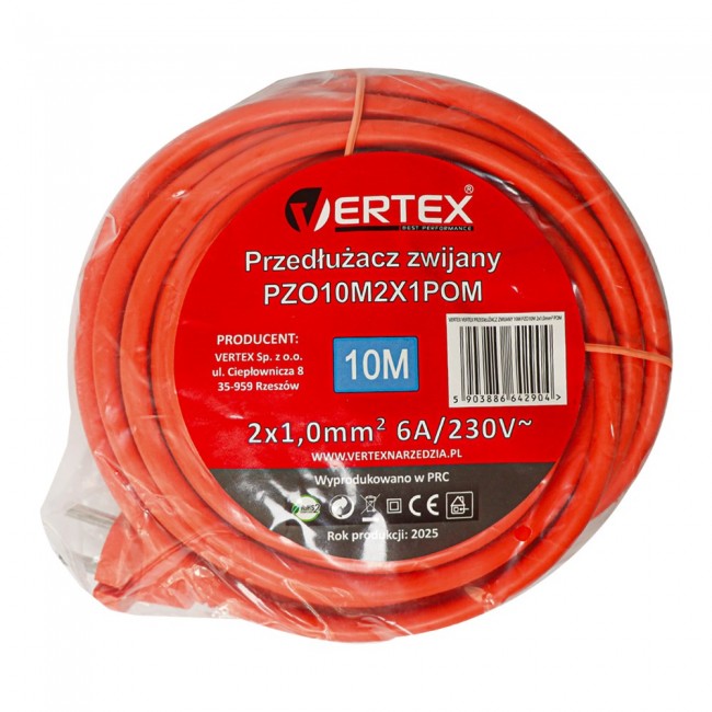 10 m retractable extension cord, PZO10M2x1.0 mm VERTEX 10 m retractable extension cord, PZO10M2x1.0 mm VERTEX