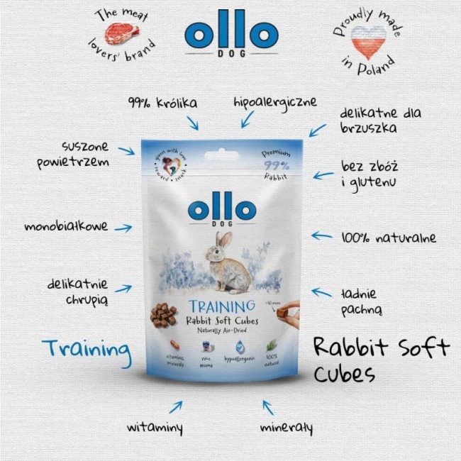 OLLO Air Dried Training Rabbit Cubes - dog treat - 80g