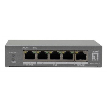 LevelOne 5-Port Gigabit PoE Switch, 802.3af/at/bt PoE, 4 PoE Outputs, 60W Power Budget, Long-Range PoE with Watchdog