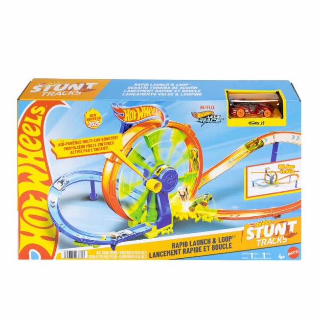 Hot Wheels Action Rapid Launch & Loop Playset with 1:64 Scale Die-Cast Toy Car, Crash & Track Set