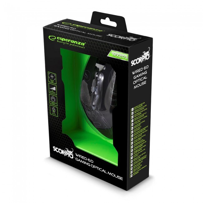 Esperanza EGM203B Scorpio mouse USB Type-A Optical 2400 DPI Right-hand