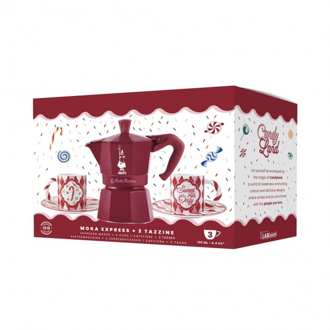 Moka Express 3TZ Coffee Maker Set + 2 Cups BIALETTI Candyland 130 ml (5460)