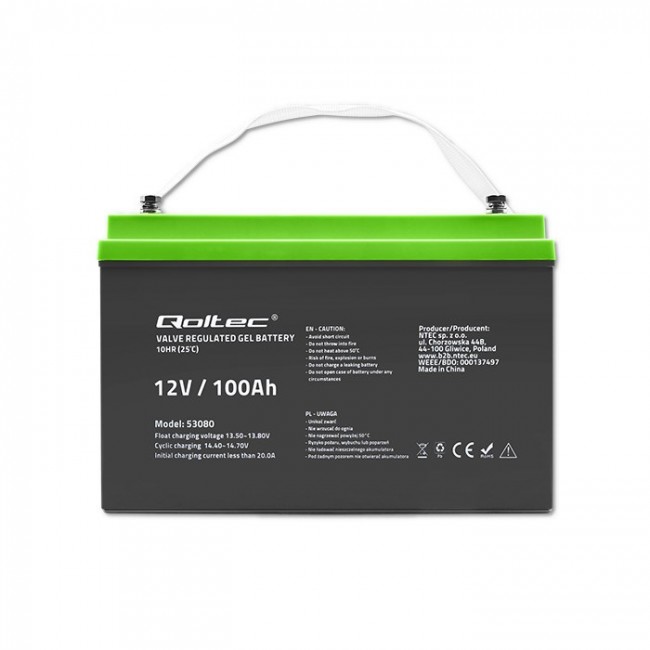 Qoltec Battery elowy | 12V | 100Ah | GEL | 29.3kg Qoltec Battery elowy | 12V | 100Ah | GEL | 29.3kg
