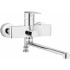 Wall-mounted washbasin and bath mixer with extended spout - hose connection